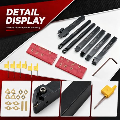 Nakkaa 21Pcs Indexable Lathe Turning Tool Kit 3/8" Shank for Boring Turning - size: 7pcs 3/8'' 10mm Shanks+14pcs Inserts