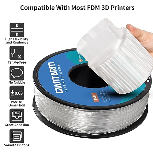GIANTARM 95A TPU 3D Printer Filament 1.75mm, 1kg Spool, Clear, +/- 0.03mm - color: Tpu-clear