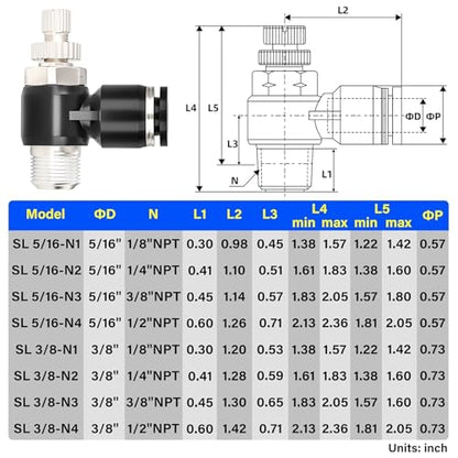 TAILONZ PNEUMATIC 3 Pack SL-3/8-N3 Push to Connect Air Line Fitting Air Flow Control Valve 3/8 Inch od 3/8 Inch Npt Elbow 90 Degree Air Speed Control Valve Fitting Push Lock - size: 3/8"OD3/8"NPT