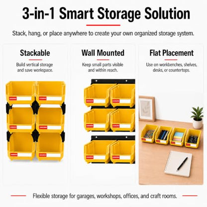 6 Pack Stackable Plastic Parts Bins, 5x4x3 in, Yellow - color: Yellow-6 Pack, size: 5"x4"x3"