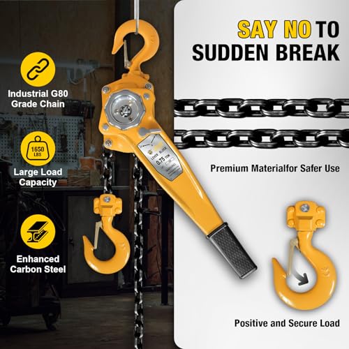 YELLOW JACKET 3/4 Ton Manual Lever Chain Hoist, 10 FT Come Along, G80 Galvanized Carbon Steel with Weston Double-Pawl Brake, Chain Come Along and Safety Measures for Chain Fall - size: 3/4 Ton 10FT