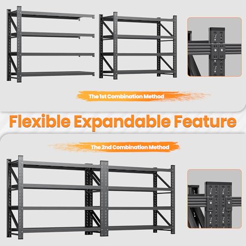 Set of 2 Metal Storage Shelves, 48” Wide Heavy Duty Garage Shelving Units - color: Matte Black, size: 96"Wx24"Dx70"H