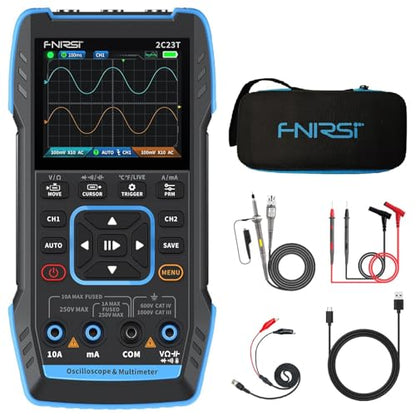 【FNRSI 2C23T Upgraded with Carrying CASE】 3 in1 Oscilloscope/Multimeter/DDS Signal Generator with 2 Channels, Automotive Oscilloscope 10MHz Bandwidth, 50MSa/s Sampling Rate, 10000 Counts, Voltage