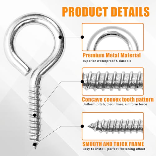 10PCS 2.5 inches Screw Eyes M6 304 Stainless Steel Eye Screws, Heavy Duty Screw, Eye Hooks Screw Eye Bolts Eye Hooks Screw, Indoor & Outdoor Uses (10, M6-2.5inch) - size: M6-2.5inch