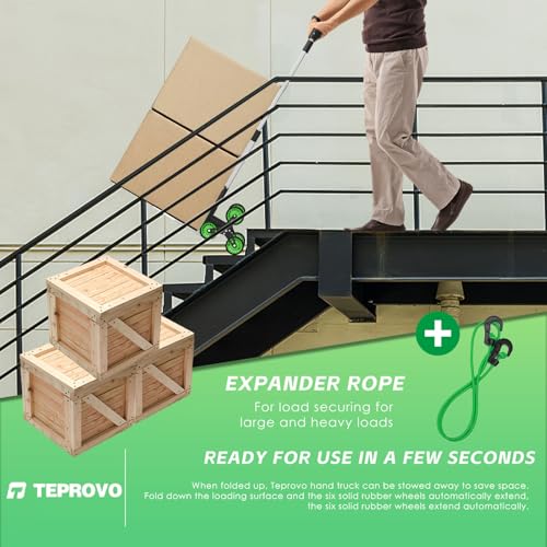Teprovo Stair Climbing Hand Truck, Foldable Aluminum Lightweight Dolly Cart, 6-Wheel Stairs Climber Dolly 43.3” Handle, 176 lb Flat /110 lb Stair Load,Home & Warehouse No Assembly - color: Green