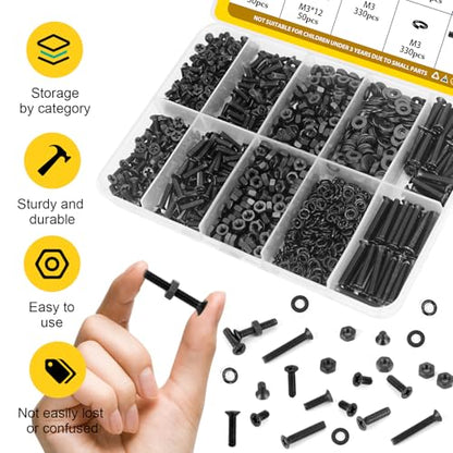 1320pcs M3 Flat Head Screws Assortment Kit, M3x4/6/8/10/12/16/20 mm - size: M3 1320pcs
