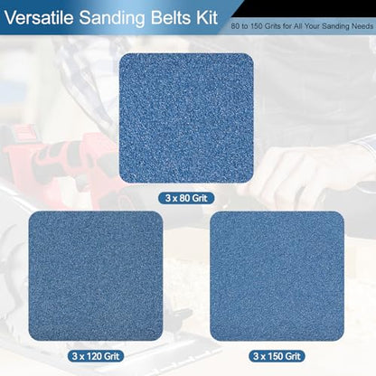 6x48 Inch Sanding Belts 9 Pcs 3 Grits Sizes (3 Each of 80/120/150 Grits) Heavy Duty Belt Sander Zirconia Belt Sander Paper for Wood, Metal, Stainless Steel, Cars, and Furniture - size: 6x48 inch