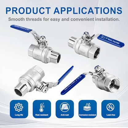 2 Pack 3/4" Full Port Ball Valve NPT Male x Female 304 Stainless Steel Heavy Duty 1000 WOG Shut Off Valve with Locking Device (3/4 Inch) - size: 3/4 Inch