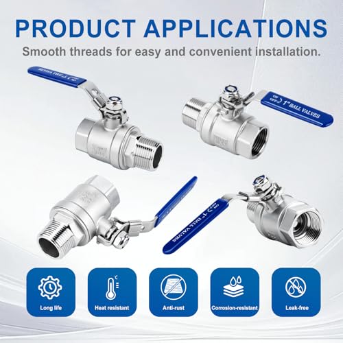2 Pack 1.5" Full Port Ball Valve NPT Male x Female 304 Stainless Steel Heavy Duty 1000 WOG Shut Off Valve with Locking Device (1-1/2 Inch) - size: 1-1/2 Inch