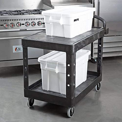 Rubbermaid Commercial Products 2-Shelf Utility/Service Cart, Medium, Flat Shelves, Ergonomic Handle, 500 lbs. Capacity, Ideal for Warehouse/Garage/Cleaning/Manufacturing - size: Medium 2-Shelf, style: Ergonomic Handle