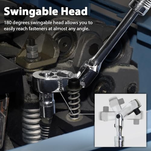FIRSTINFO 1/4 Drive Locking Flex-Head Ratchet Wrench Extendable, 72-Tooth - size: 1/4-Inch Drive