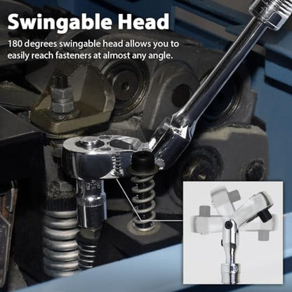 FIRSTINFO 1/4 Drive Locking Flex-Head Ratchet Wrench Extendable, 72-Tooth - size: 1/4-Inch Drive