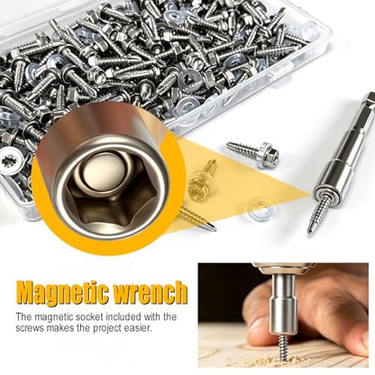weideer 250pcs ＃8×3/4" Self Tapping Screws for Metal,410 Stainless Steel,Metal Screws Self Tapping, Hex Washer Head Quick Tapping Self Drilling Sheet Metal Screw with Washer K-157-W-19mm - size: SV 250PCS ＃8×3/4"