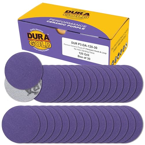 Dura-Gold Premium 120 Grit 3" Purple Film Ceramic Sanding Discs, Box of 30 - style: 120 Grit