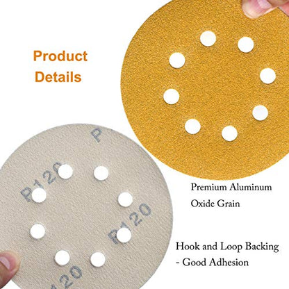 5-Inch 8-Hole Hook and Loop Sanding Discs 120-Grit, 100-Pack