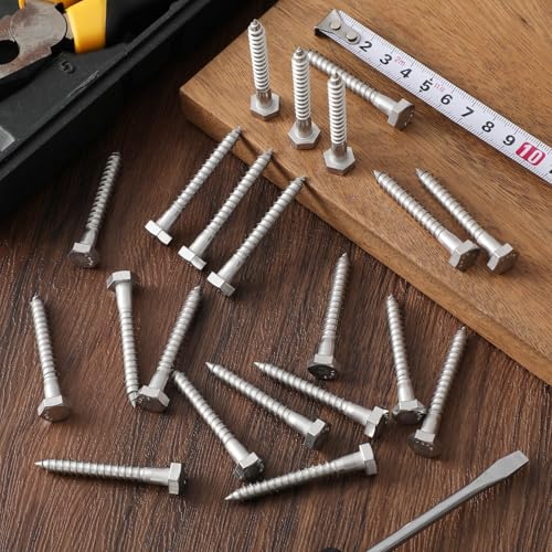 Zonon 100 Pcs 1/4" X 2" 304 Stainless Steel Lag Screw for Wood, Silver - color: Silver, size: 1/4" X 2"