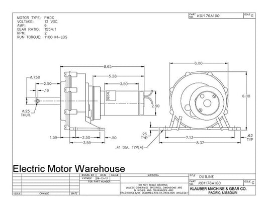Klauber RV Slide Out Motor # K01176A100