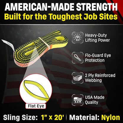 Chenango Supply 1"×20' Nylon 2-ply Lifting Eye & Eye Rigging DD Sling - size: 1" x 20'