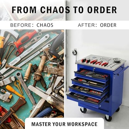 Rolling Tool Chest,Stainless Steel Worktop,Blue,6‑Drawer - color: Blue, size: 6-Drawers