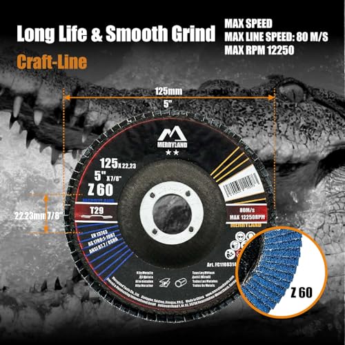 Merryland 10 Pack 60 Grit Flap Disc 5 inch Metal T29 Flap Wheel - style: Z60 10PCS