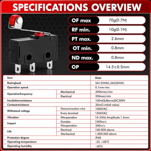 10-Pack KW12-3 Micro Limit Switch, SPDT, Roller Lever