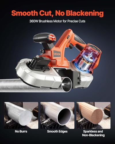 VEVOR 20V Portable Band Saw, 2.56-Inch Deep Cut, 360W Cordless Compact Bandsaw with Brushless Motor, Adjustable Speed, for Cutting Metal, Wood, Compatible with Makita Batteries (Bare Tool Only) - style: 2.56inch Bare Tool only