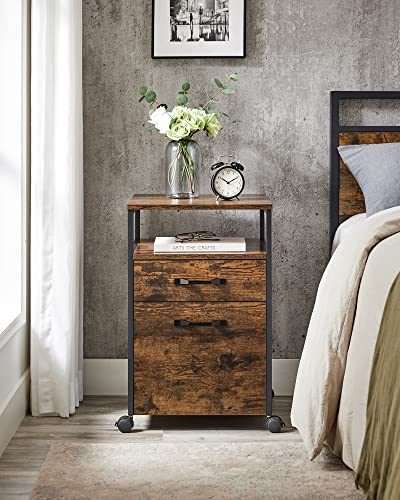 VASAGLE 2 Drawer File Cabinet, Rolling Printer Stand - color: Rustic Brown + Ink Black, size: with Open Shelf