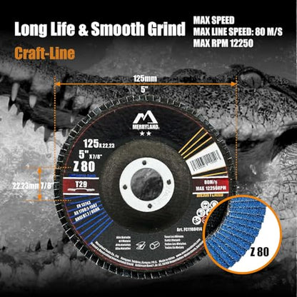 Merryland 20 Pack 80 Grit Flap Disc 5 inch Metal T29 Flap Wheel - style: Z80 20PCS