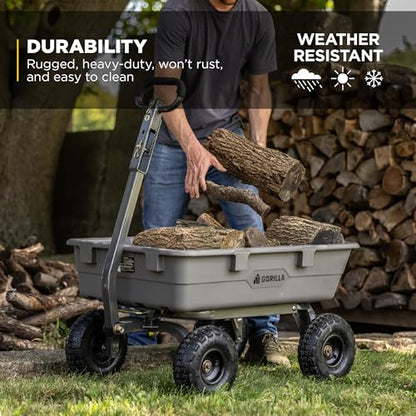 Gorilla Carts Poly Dump Cart, 800 lb. Capacity, 5 Cu Ft, Gray - size: 5-Cubic Feet, style: Pneumatic