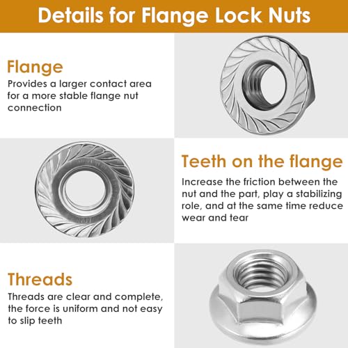 105pcs Serrated Flange Hex Lock Nuts Assortment Kit 304 Stainless Steel 5 Sizes - size: 105pcs Assortment kit