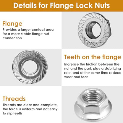 105pcs Serrated Flange Hex Lock Nuts Assortment Kit 304 Stainless Steel 5 Sizes - size: 105pcs Assortment kit