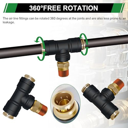 DOT Air Line Quick Connect Tee Fittings 3PCS, 1/4" OD × 1/4" NPT - color: 1/4" * 1/4" * 1/4"NPT 3PCS