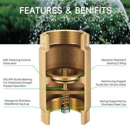 1" No-Lead Brass Check Valve For Well Pump with Backflow Preventer, 1" FNPT - size: 1.73 x 3.07 x 1.73 inches