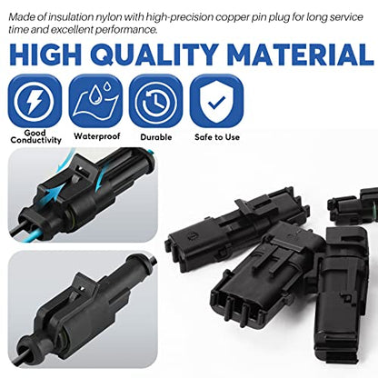 Glarks 60Pcs 6 Kit 2 Pin Way Waterproof Automotive Electrical Wire Connectors Terminals Plugs Kit, 2 Male & Female Pin Terminal Automotive Harness Plug Car Spark Plug Connector Set for Car Truck Boat - size: 2 pin