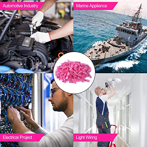 100 PCS 22-16 AWG Waterproof Heat Shrink Quick Disconnect Connectors, Crimp Electrical Wire Female Spade Connectors Insulated Disconnect for Marine Automotive Motorcycle Home Wiring (Red) - size: [22-16 AWG] Female x 100