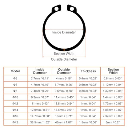 uxcell 50 Pcs External Retaining Rings, 11mm 65Mn Carbon Steel External Circlip Snap Rings Round Wire Snap Rings for Valves Electrical Appliances, Black - color: Black, size: 11mm
