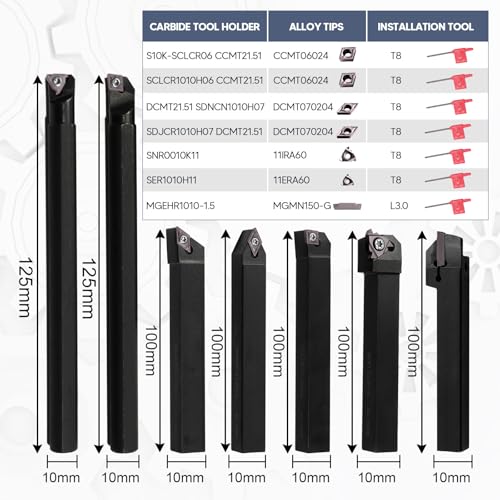 Indexable Lathe Turning Tools 21pcs Kit，3/8" 10mm Shank - style: 7pcs 3/8" 10mm Shanks +14pcs Inserts