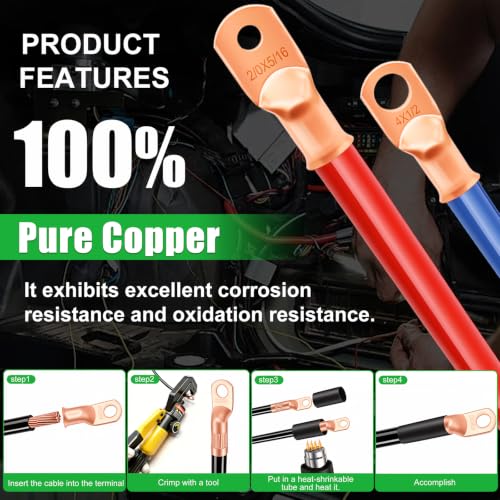 Twidec/230PCS Battery Cable Ends AWG 8 6 4 2 1 1/0 2/0 & Heat Shrink Tube - color: 230PCS