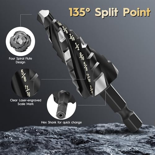 3PCS Step Drill Bit Set - Titanium Four Spiral Flute HSS Step Bit - color: 3PCS Four Spiral-NEW