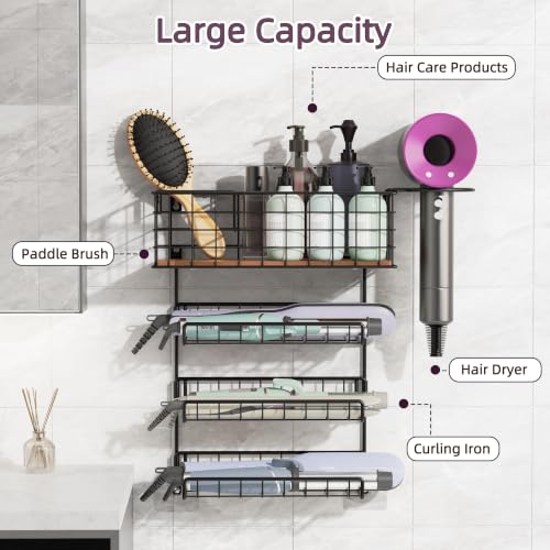 3-Tier Wall Mounted Hair Tool Organizer, Matte Black