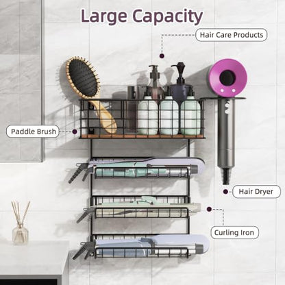 3-Tier Wall Mounted Hair Tool Organizer, Matte Black