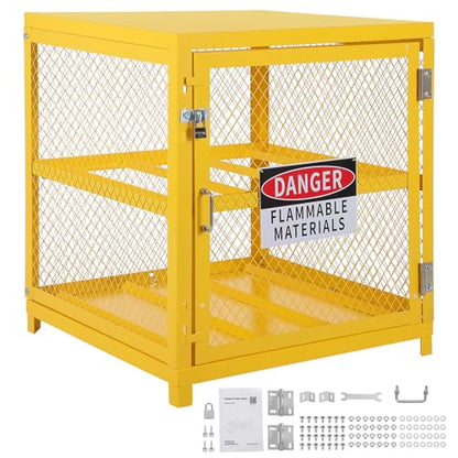 Hazardous Storage Cabinets Heavy-Duty 4 Cylinder Capacity, Powder Coated Steel Propane Tank Cage w/Lock & Guardrails, Compact Workshop Storage for Gas Cylinders, 31x30x35 Inch