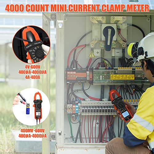 BTMETER Digital Clamp Meter Multimeter, Auto Range 4000 TRMS AC DC Voltmeter Ammeter Test Volt Amp Ohm Capacitance Frequency w/Data Export, Mini Multi Tester BT-7200CAPP - color: 400A AC/4000uA DC Current + Bluetooth