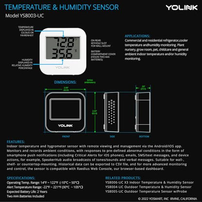 YoLink Indoor Temperature & Humidity Sensor, YS8003