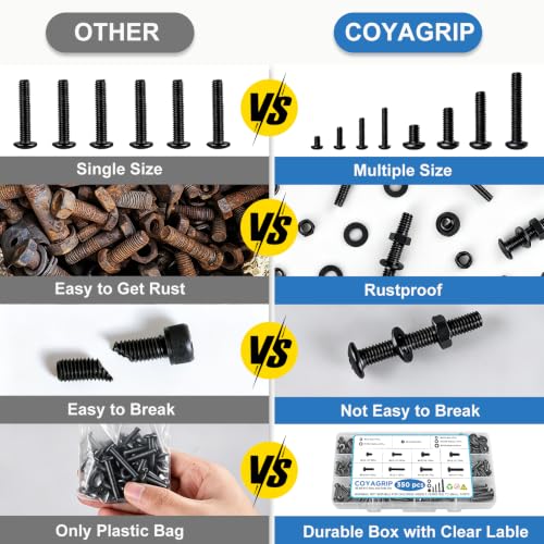 Nuts and Bolts Assortment Kit, 350PCS # 6-32# 8-32# 10-24 Machine Screws, Nuts, Bolts & Flat Washers Assorted Set with Storage Case, Phillips Pan Head, Black - color: Black, size: 350PCS-#6 #8 #10