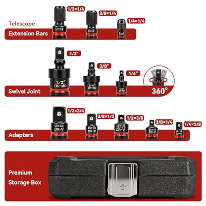 11PC Socket Adapter Set, Drill Bit Socket Adapters, CR-V and CR-MO
