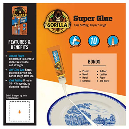 Gorilla Super Glue, Two 3 Gram Tubes, Clear, (Pack of 7) - size: 7 - Pack