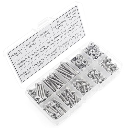#6-32 UNC 304 SS Knurled Socket Head Cap Screws Nuts & Washers Kit - size: #6-32UNC