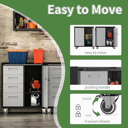 Metal Mobile Tool Storage Cabinet with 4 Drawer and 1 Locking Door - color: Black/Gray, style: 1 door 4 drawer with wheels