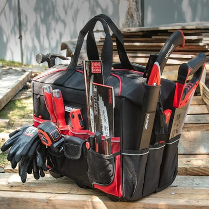 HAUTMEC 18" Rolling Tool Bag with Wheels, Heavy-Duty Water-Resistant Tool Bag Organizer with 23-Pocket, Wide-Mouth Design, Oversized Wheels & Telescoping Handle - HTTBM25004 - color: 18-Inch | Red
